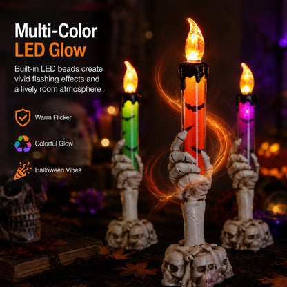 🎃 Siste dag 50 % RABATT - Halloween Skjeletthodeskalle Hånd LED Glitter Stearinlys Sett