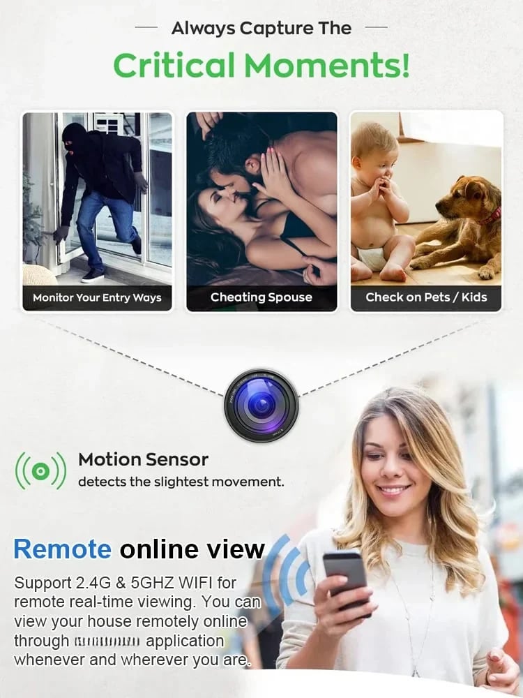 📸 1080P mini trådløst kamera Myntstørrelse, installer hvor som helst, fjernovervåking i sanntid via smarttelefon.