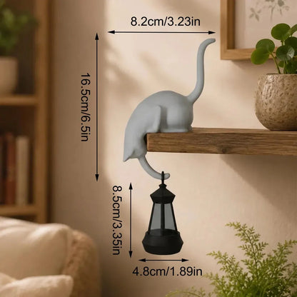 🐈‍Søt kattefigur til bokhyllen med LED-lampe - Søt dekorasjon til bokhyllen og praktisk nøkkelholder