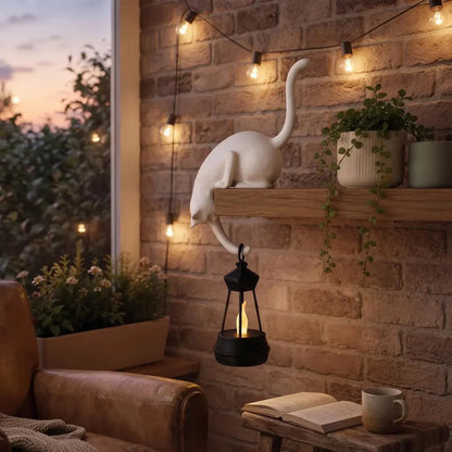 🐈‍Søt kattefigur til bokhyllen med LED-lampe - Søt dekorasjon til bokhyllen og praktisk nøkkelholder
