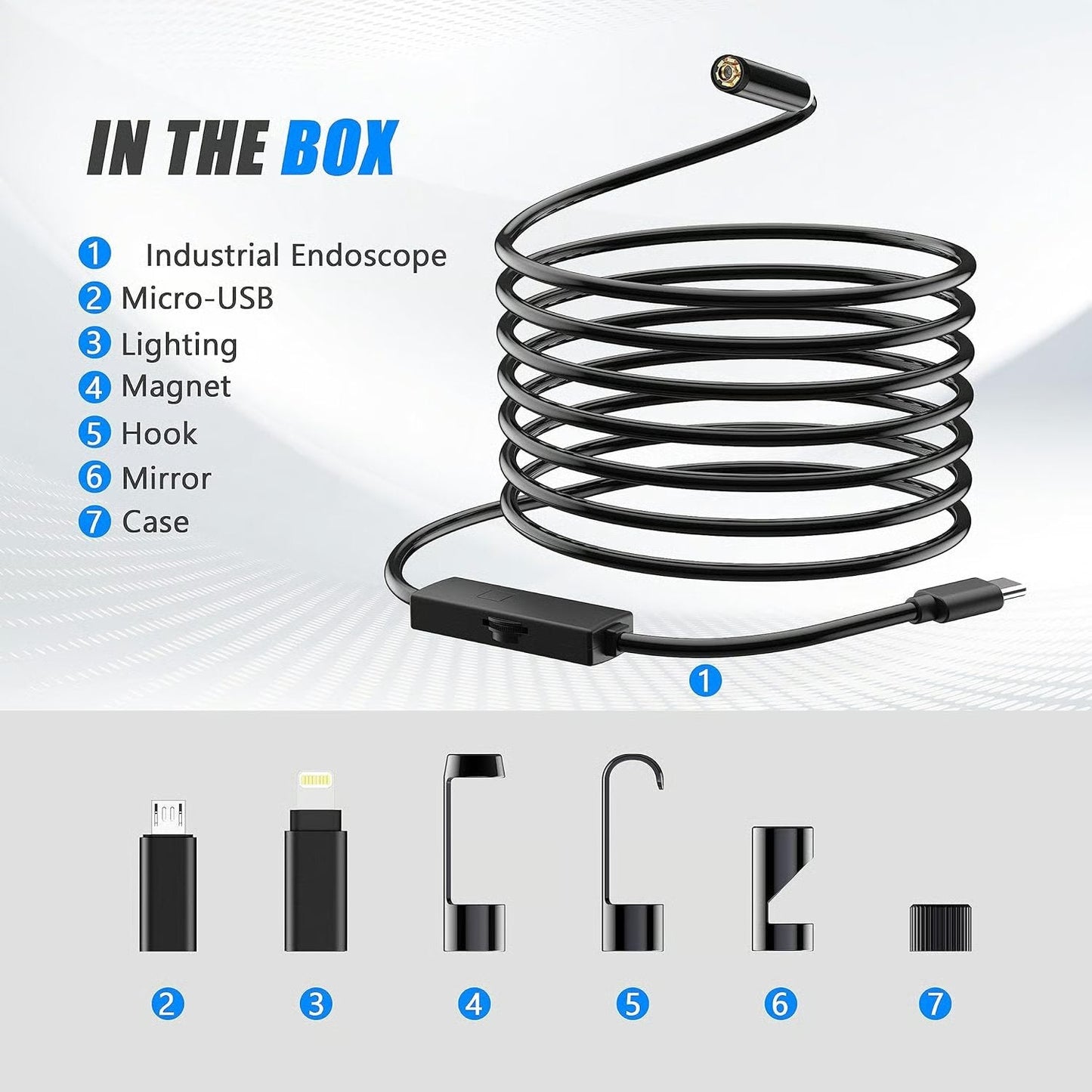 🔎Plug-and-Play-endoskopkamera – Kompatibelt med Android, iPhone og iPad for direkte tilkobling