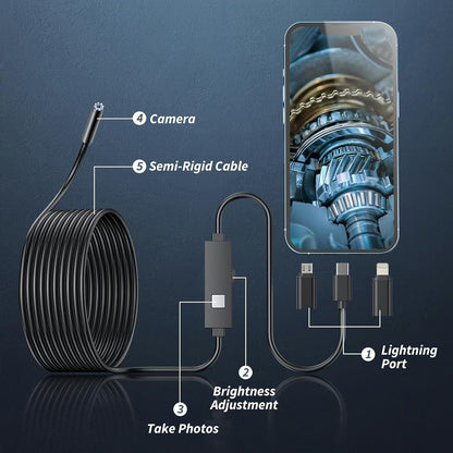 🔎Plug-and-Play-endoskopkamera – Kompatibelt med Android, iPhone og iPad for direkte tilkobling