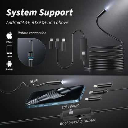 🔎Plug-and-Play-endoskopkamera – Kompatibelt med Android, iPhone og iPad for direkte tilkobling