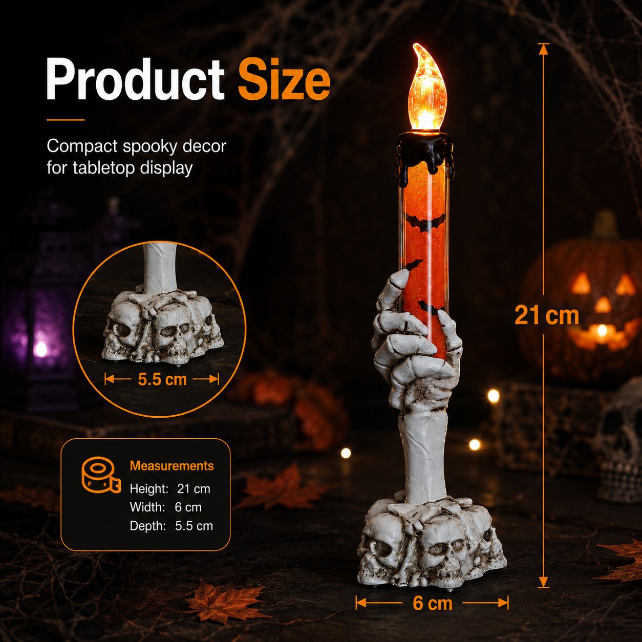 🎃 Siste dag 50 % RABATT - Halloween Skjeletthodeskalle Hånd LED Glitter Stearinlys Sett