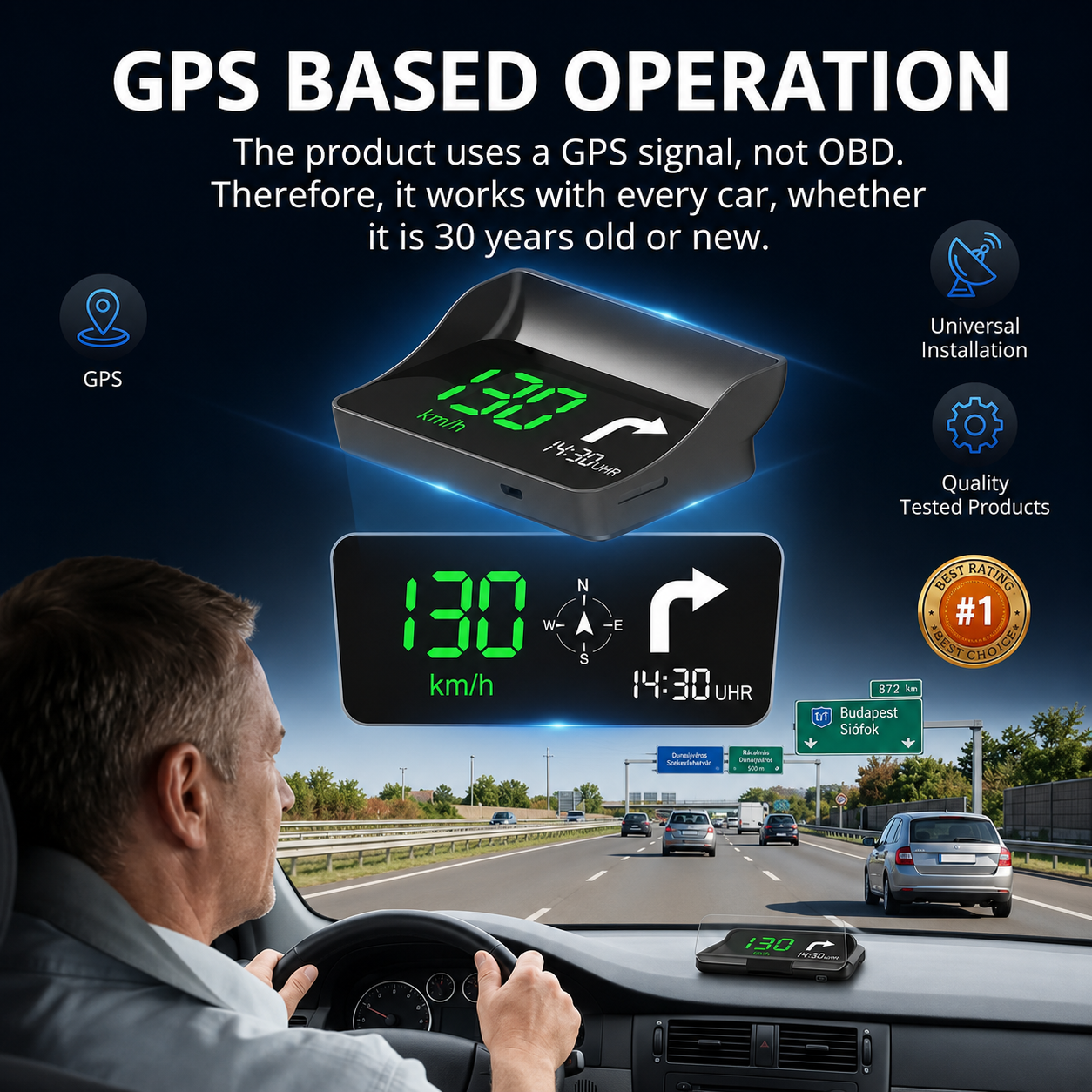 Head-Up Display (HUD) – GPS til bilen med digital hastighetsmåler