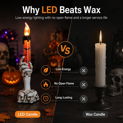 🎃 Siste dag 50 % RABATT - Halloween Skjeletthodeskalle Hånd LED Glitter Stearinlys Sett