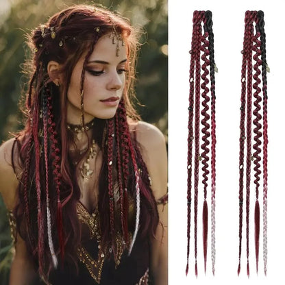 🌿🎨 Boho-flettede clip-in-fletter med perler – Enkel forvandling av frisyren til festivaler og hverdagsbruk (✨2 stk.)