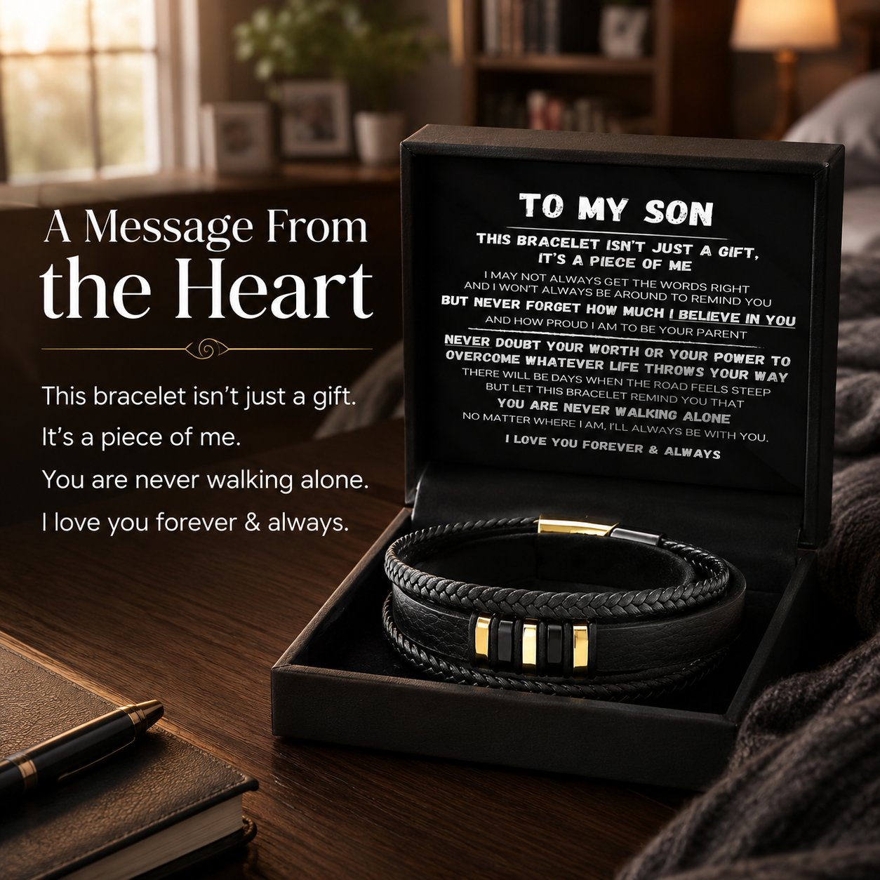🖤Til sønnen min — Sett med flettede armbånd «Gå aldri alene»