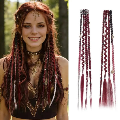 🌿🎨 Boho-flettede clip-in-fletter med perler – Enkel forvandling av frisyren til festivaler og hverdagsbruk (✨2 stk.)